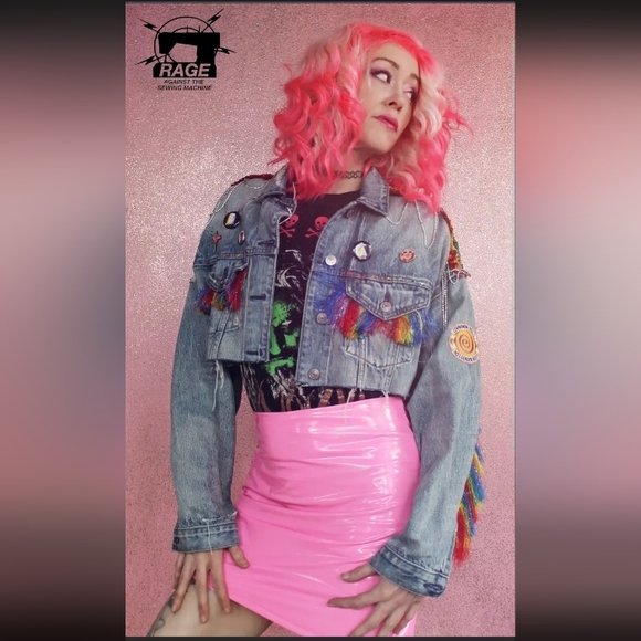 Pretty in Pride- Custom RAGE rainbow cropped denim jacket! PRICE FIRM! - Picture 13 of 15